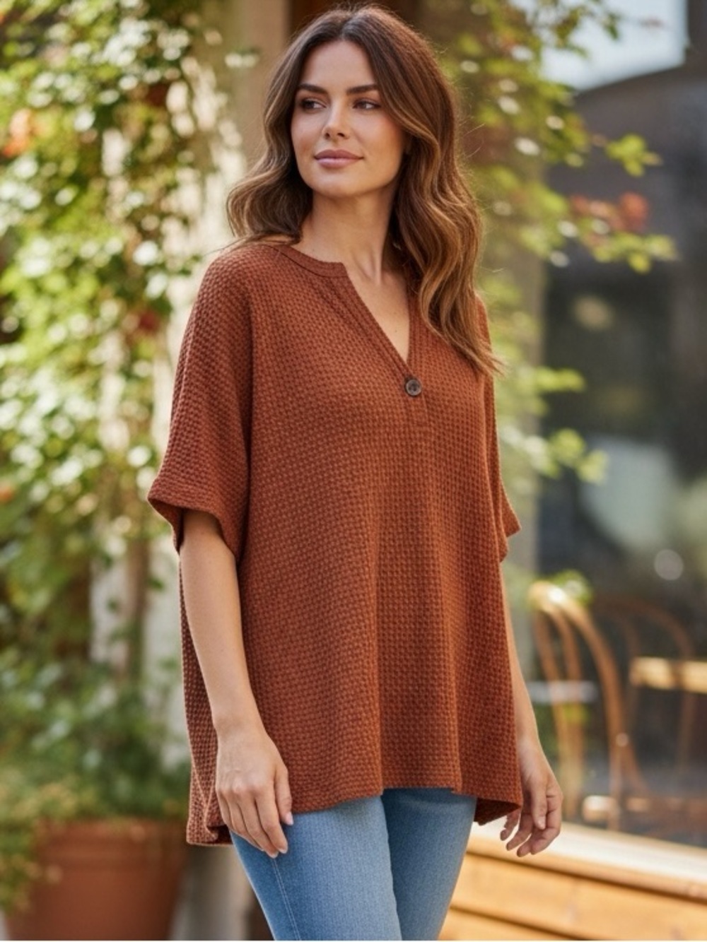 Signify Women's Rust Button-Up Knit Top Size XL